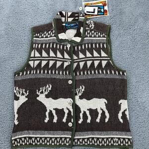 Vintage Shaver Lake Vest Button Up Long Sleeve Elk Size Large Hand Woven